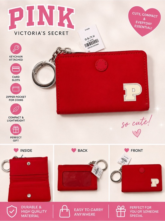 PINK Victoria's Secret Accessories - PINK Victoria's Secret Red Zip Card Holder Keychain Wallet